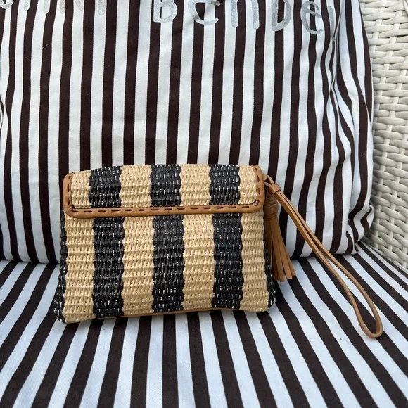 Henri Bendel Dark Brown and Tan Raffia Clutch/Wristlet - Picture 3 of 12